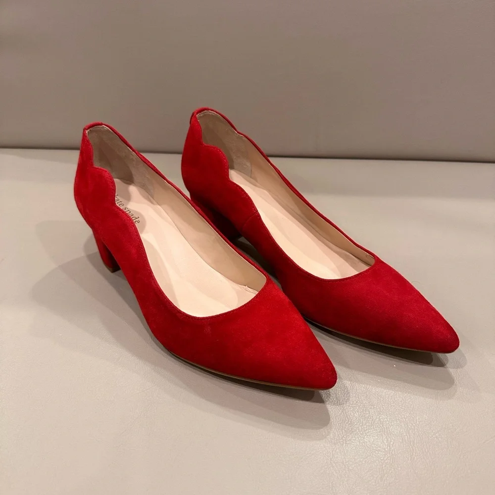 Kate Spade Red Suede Heels - Picture 2 of 6